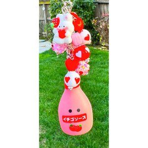 Kawaii Strawberry Milk Yogurt Drink Keychain Bag Purse Charm